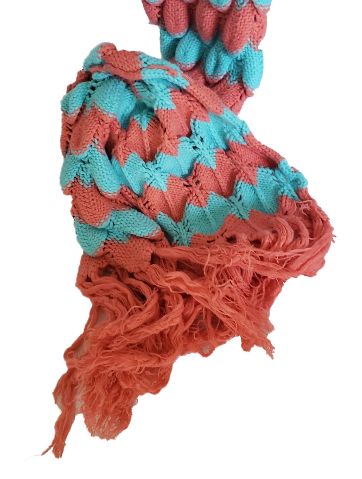 Crochet Adult/Teens Mermaid Blanket with  Fringe Tail Coral-Turquois