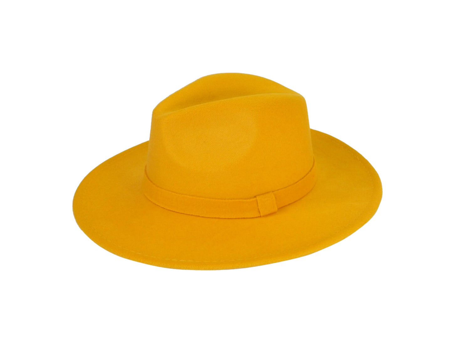 Women  Yellow Wide Brim Felt Fedora Panama Hat with Ring Belt