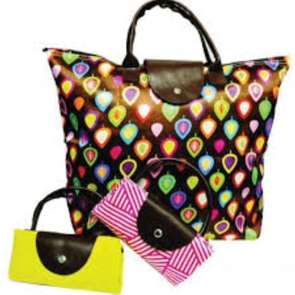 Blue/Pink//Yellow Heart Foldable Everything Handbag Tote,