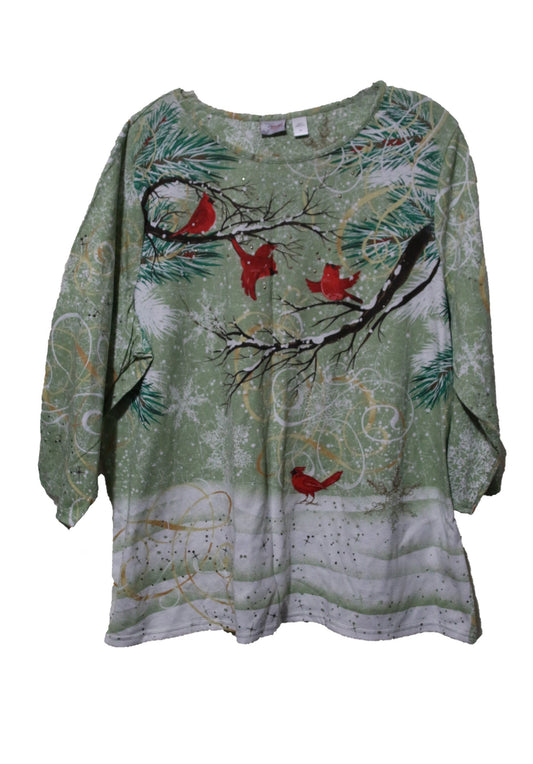 Holiday Editions Women's Plus Holiday -Red Robin Print Green