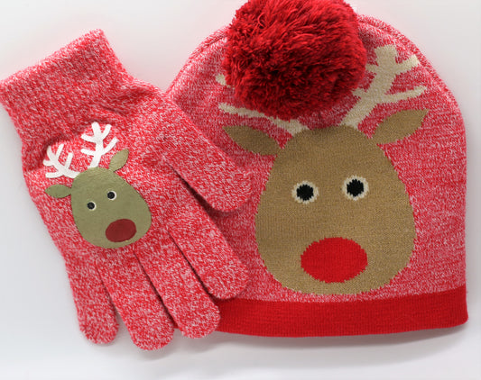 Women's Reindeer Gloves and Hat Set