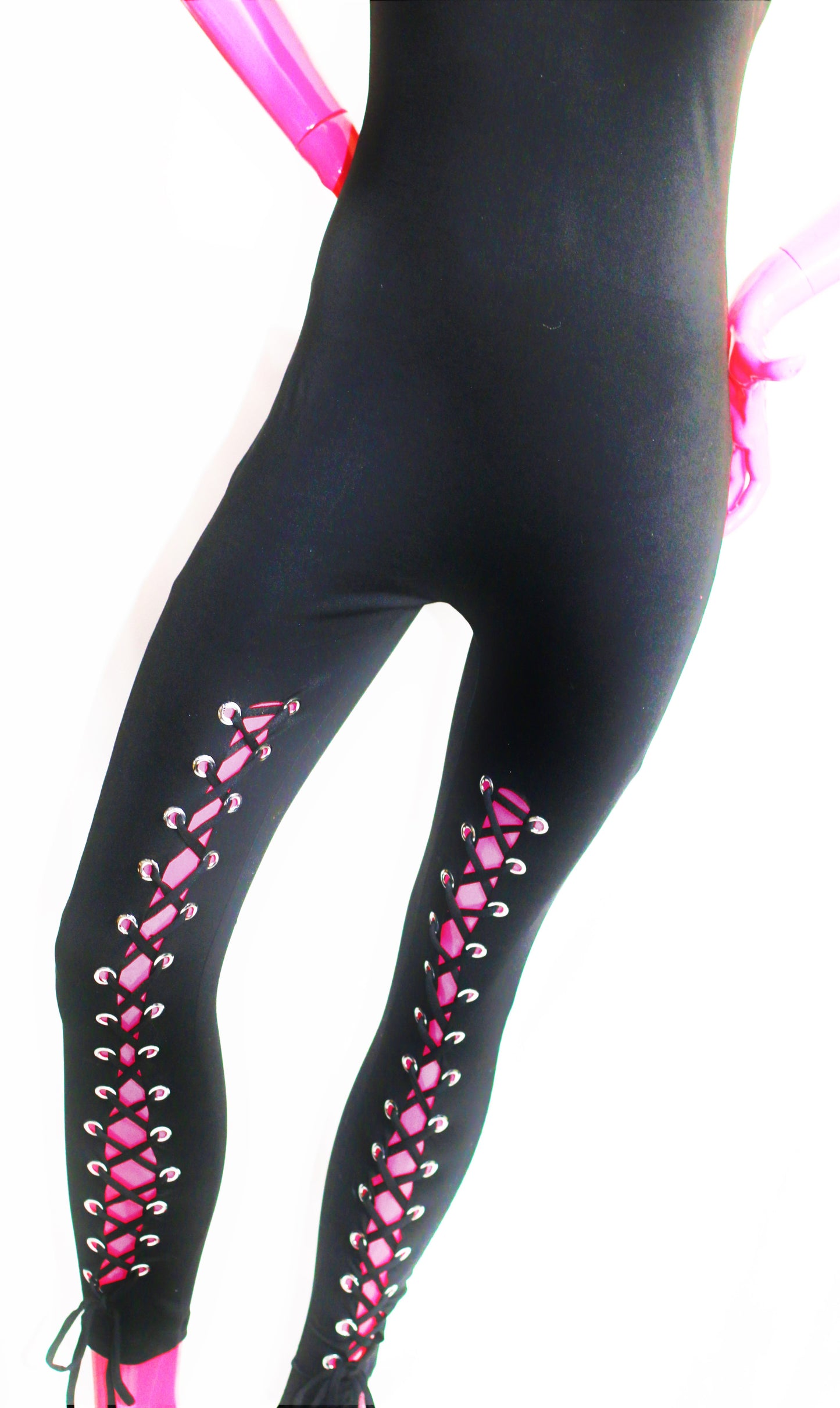 Women's Sleeveless Black Jumper Catsuit lace up Leg