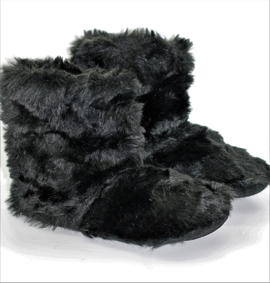 Women's Black Furry Slippers