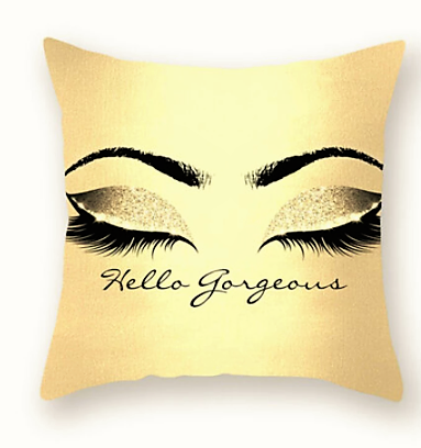 Hello Gorgeous Eyelash Closed Eye  Gold Polyester Pillow Cover