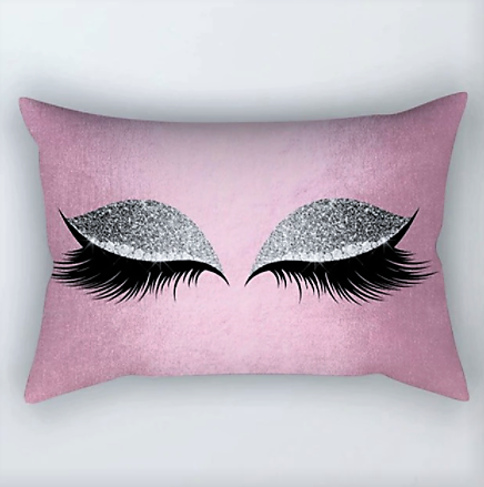 Eyelash Closed Eye Pink & Silver Polyester Pillow Cover