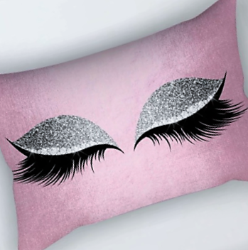 Eyelash Closed Eye Pink & Silver Polyester Pillow Cover
