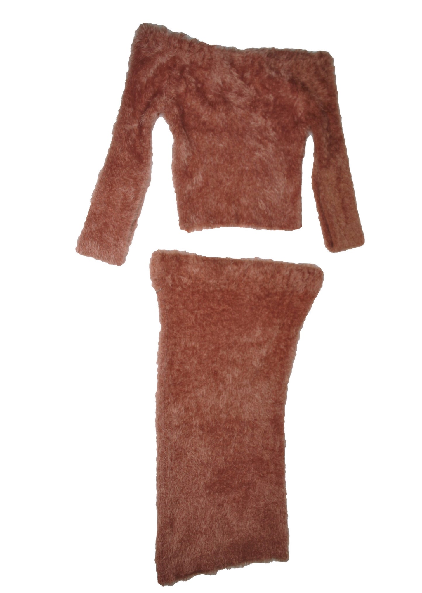 Women 2 Piece Peach Faux Fur Skirt Set