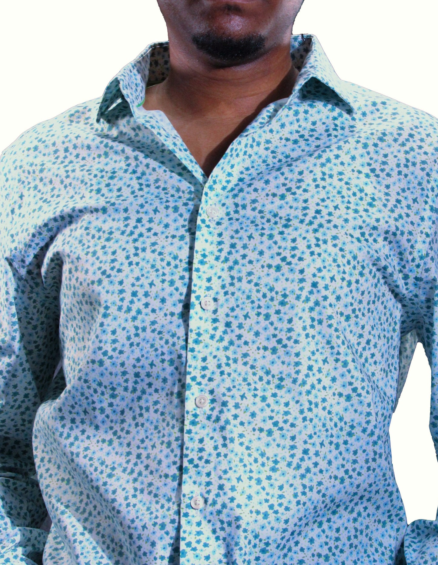 Men Egara Floral Dress Shirts Blue Long Sleeve Casual Button Down Flower Printed Shirts