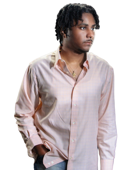 Men's Pronto uomo Pink Dress Business Long Sleeve Stripe Regular Fit Dress Shirts