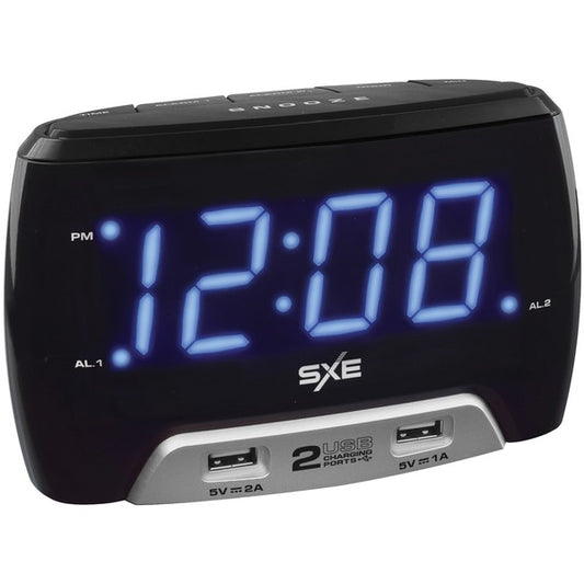 SXE Digital Alarm Clock with 2 USB Fast-Charging Ports, 6.50in. x 4.20in. x 3.90in,