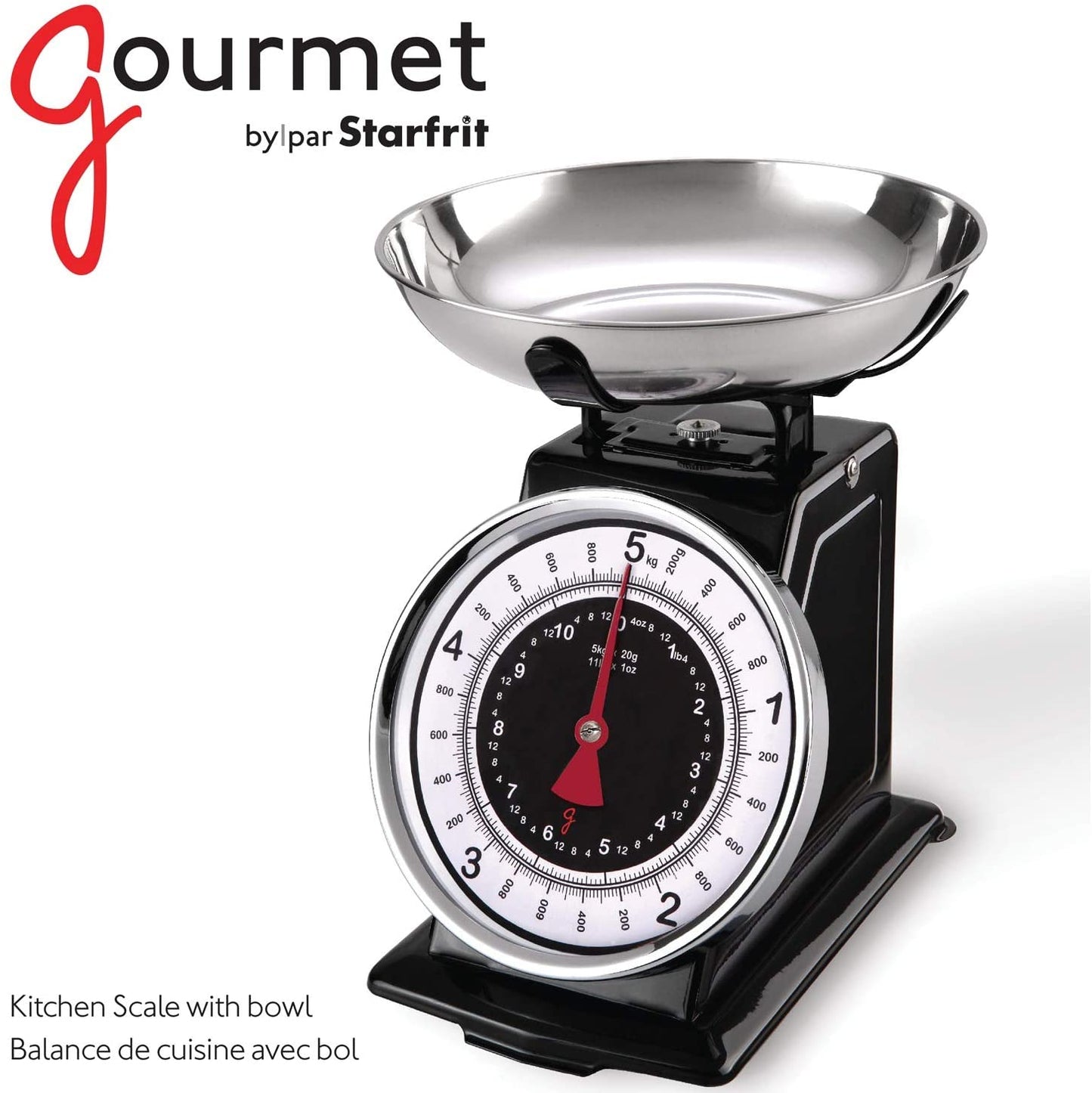 Gourmet by Starfrit  Retro Mechanical Kitchen Scale, Silver/Black