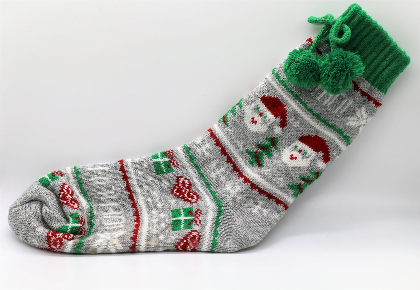 Knit Santa Clause Green And Gray Christmas Socks