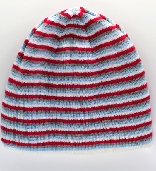 Women's Striped Beanie Ski Hat with fleece inside