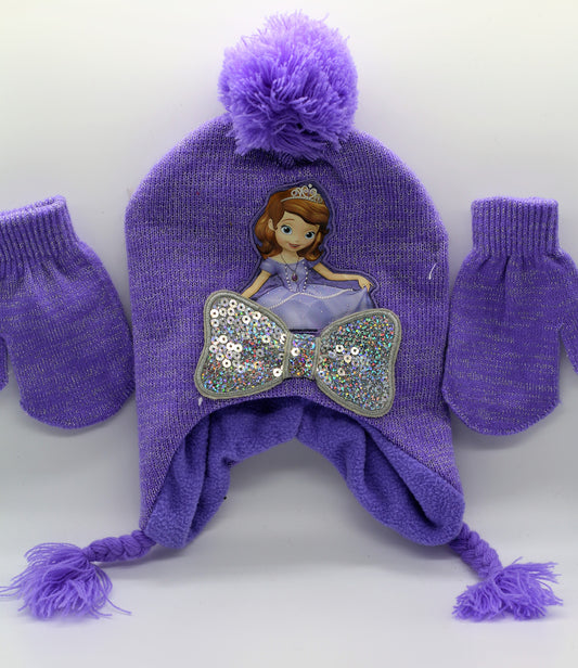 Disney Girls Purple princess hat and glove set