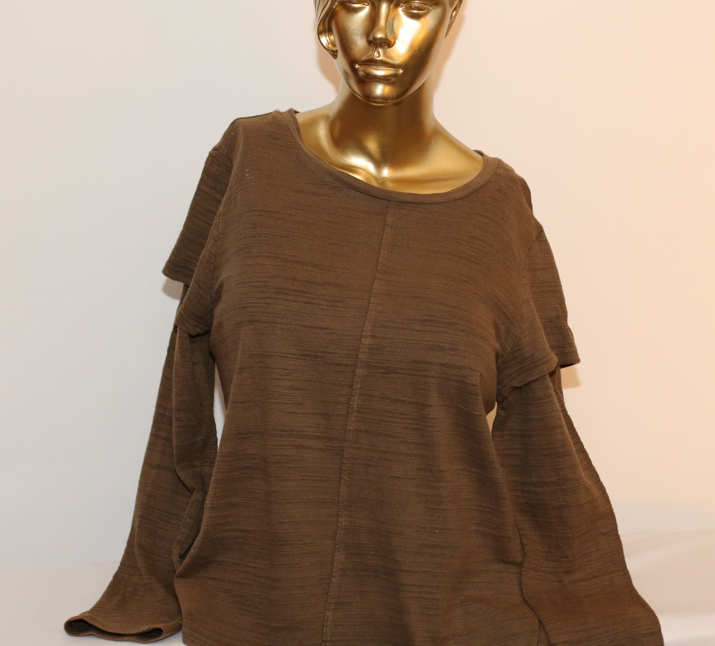 Women's Brown Asymmetrical Flared  Double Sleeve Shirt