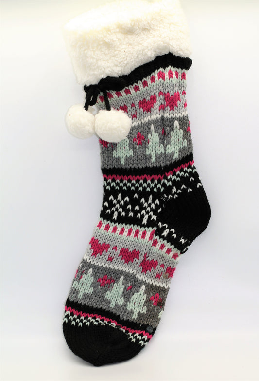 Knit Christmas Socks With Pom Poms