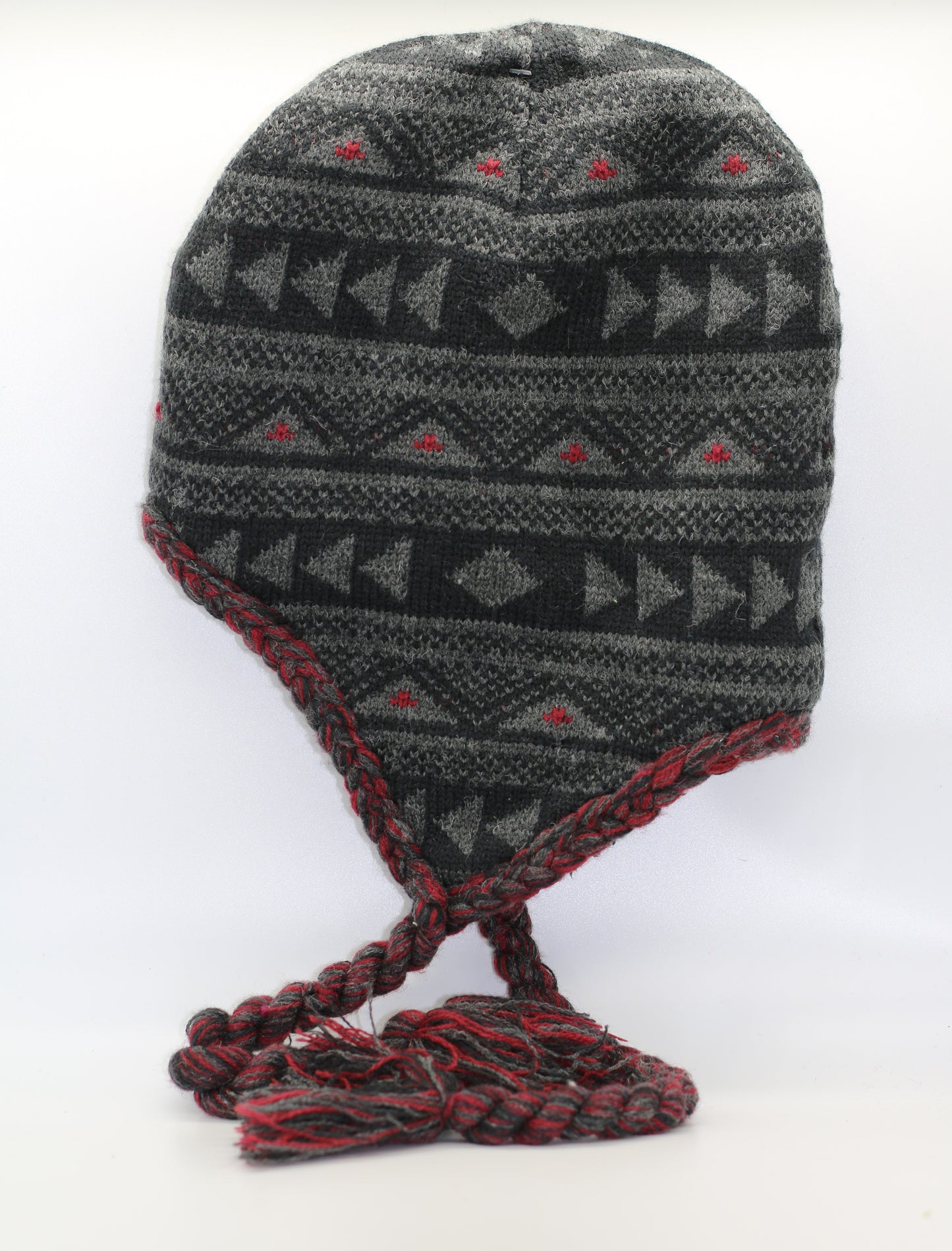 Men's Peruvian Helmet Style Earflap Strings Beanie Knit Hat