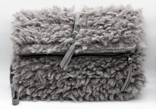 Gray Faux Fur Fordable Clutch Purse