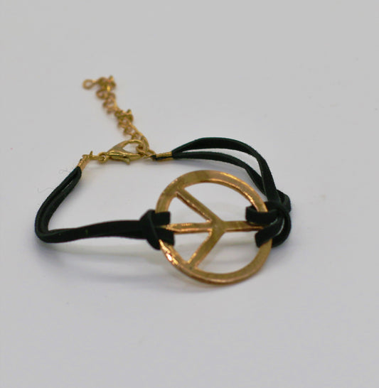 Gold  Peace Love Sign Symbol String Bracelet