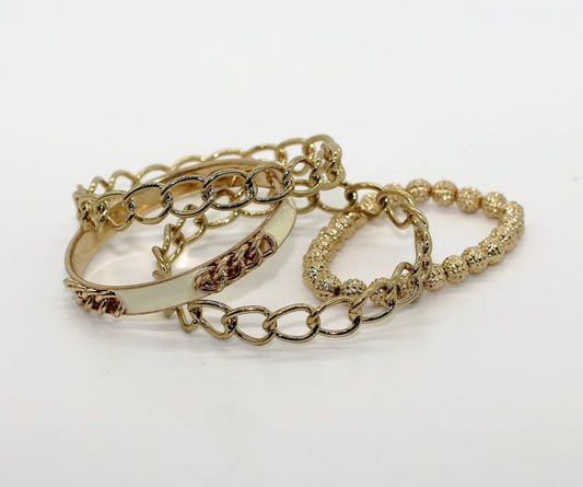 Gold 4 Piece Bangle Bracelet Set With Beads