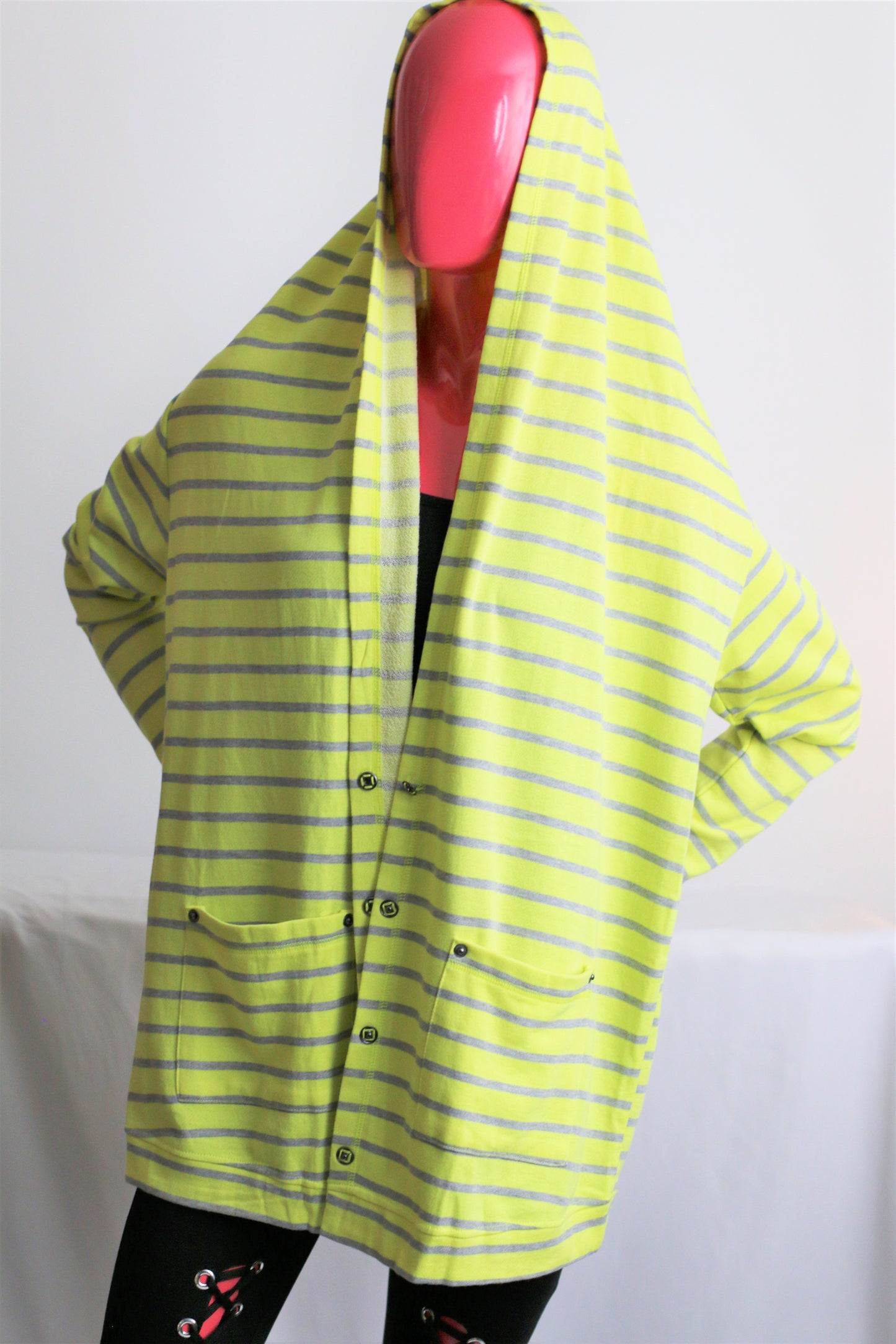 Women's Yellow and Gray Striped Hoodie