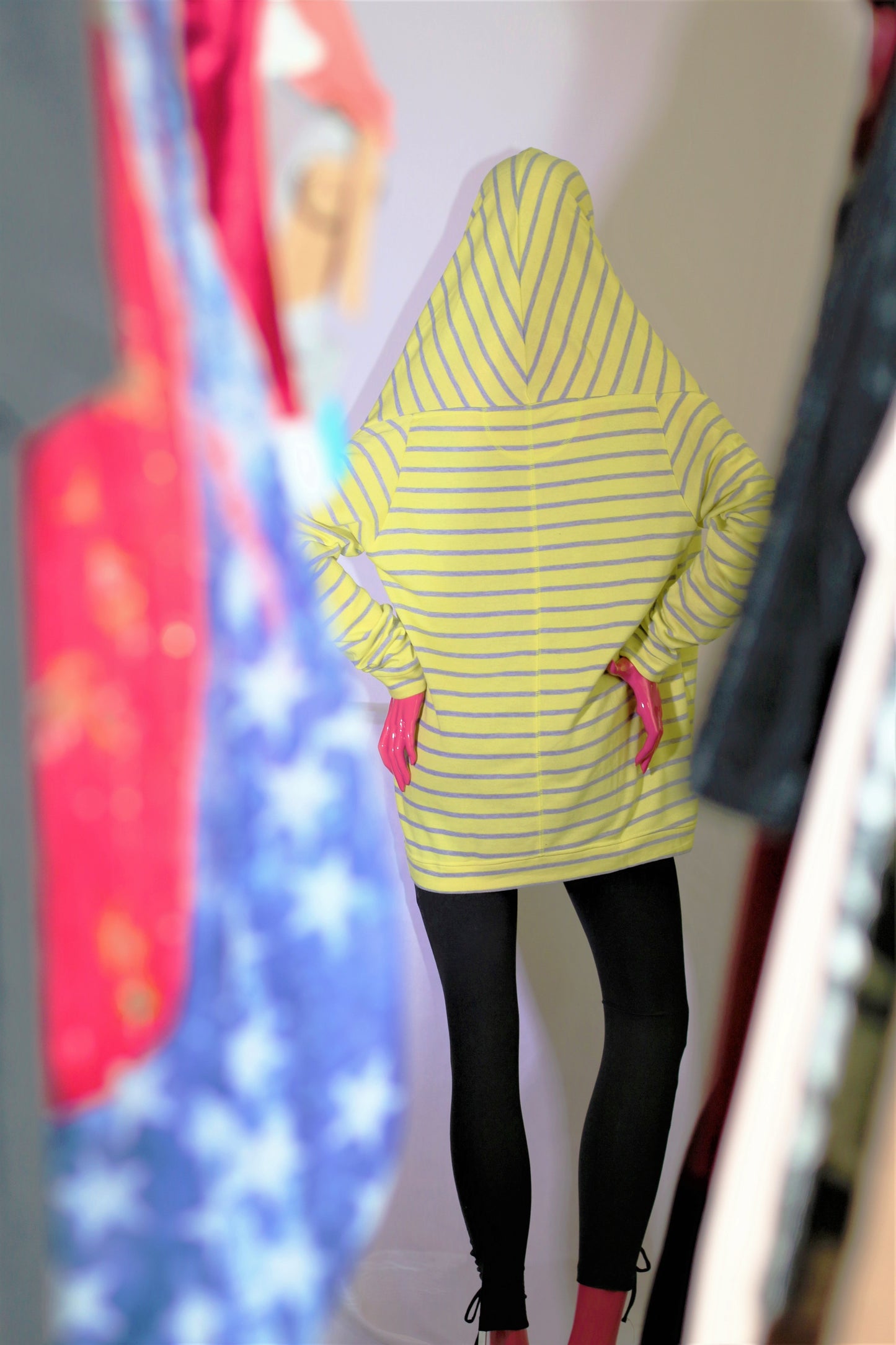 Women's Yellow and Gray Striped Hoodie