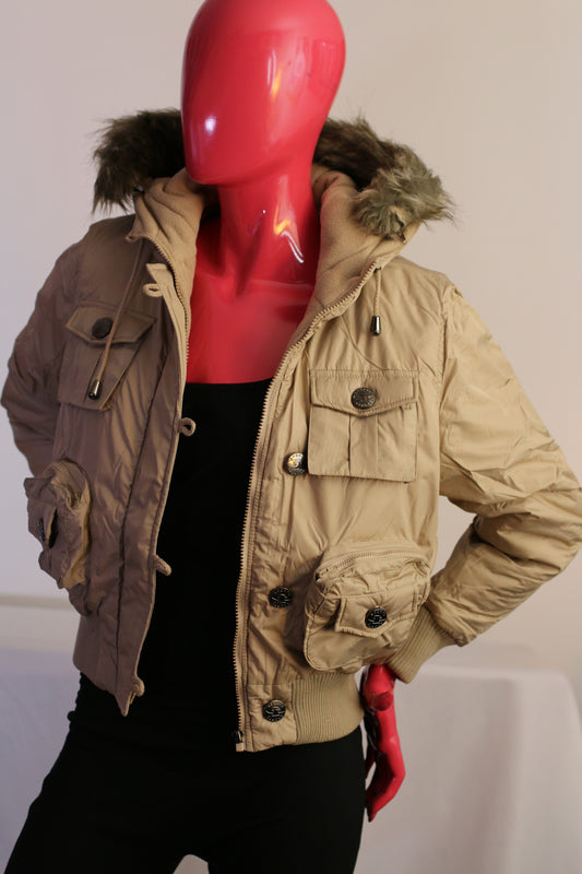 Women's Tan Quilted Puffer Jacket