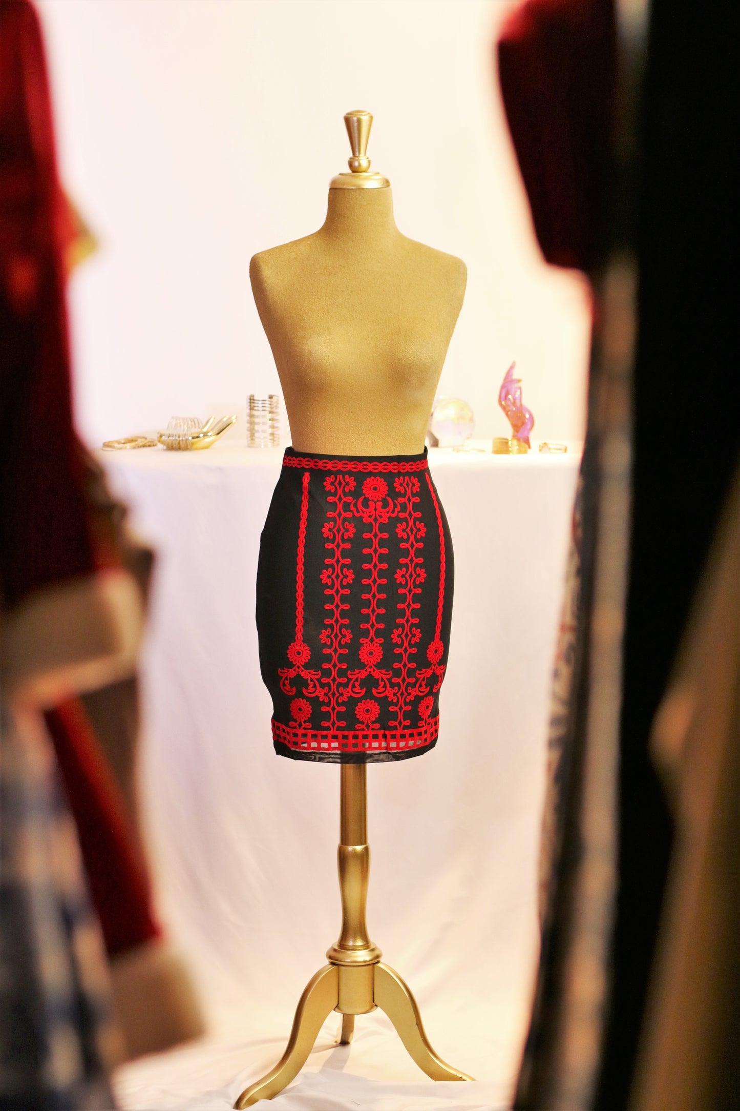 Black Bodycon With Red Embroidery