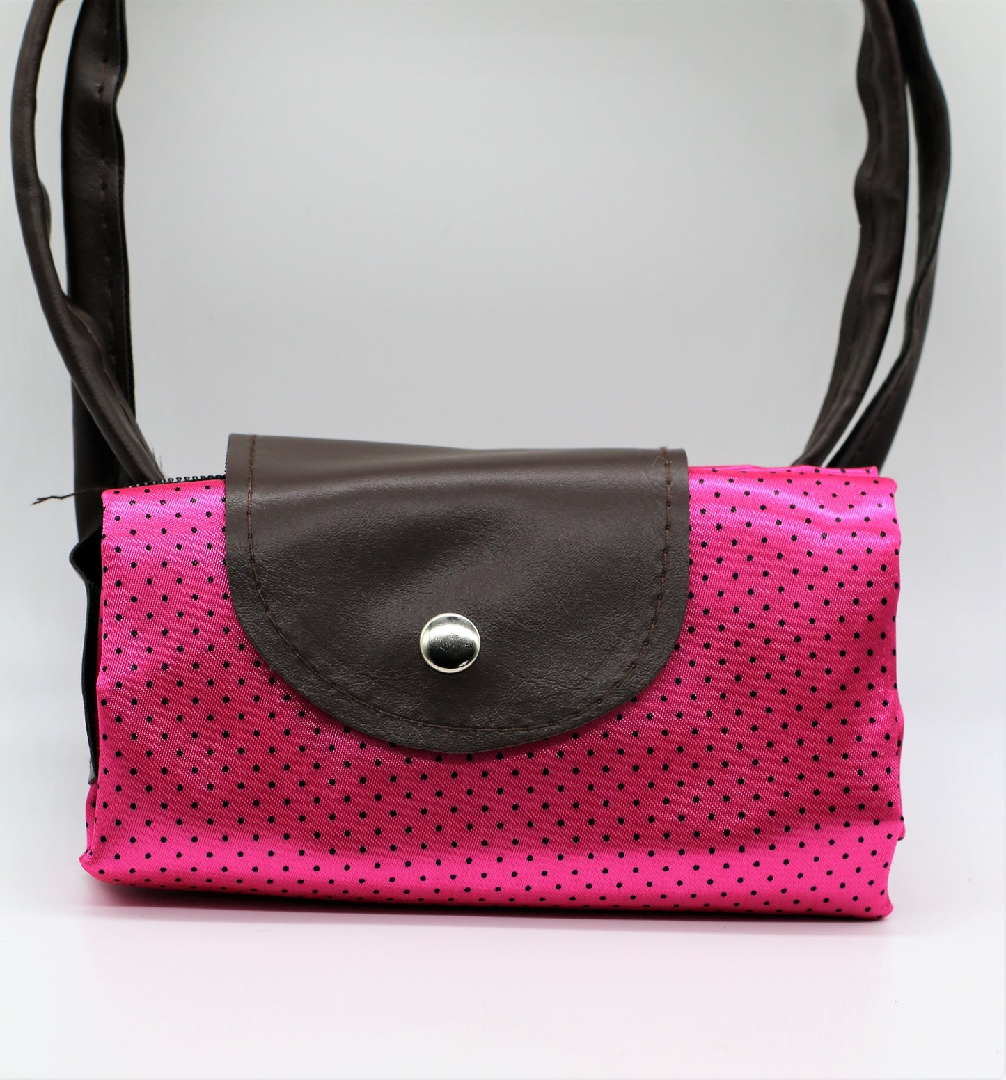 Fuchsia/Black Dots Foldable Everything Handbag Tote,