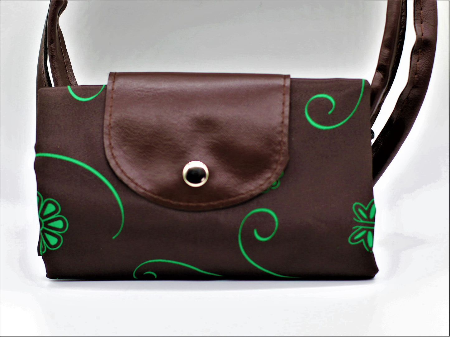 Green Flower/Butterfly Foldable Everything Handbag Tote,