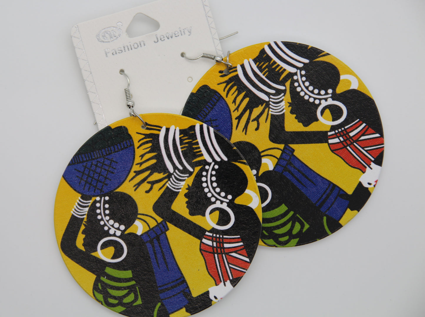 Yellow African Women Wooden Earrings
