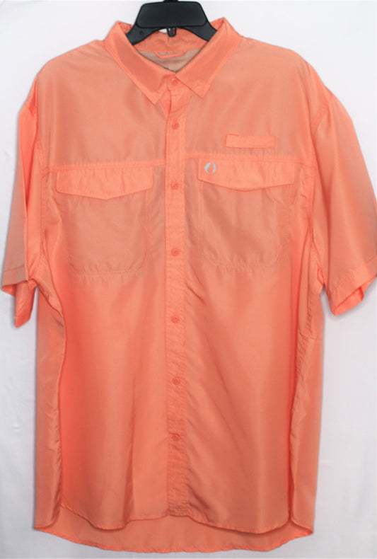 American Outdoorsman Short Sleeve Vented-Back Wicking Fishing River Shirt, Peach Amber
