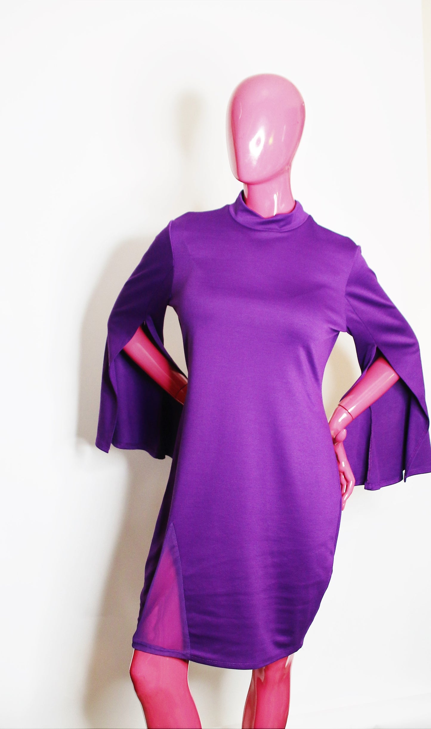 Quum Plus Purple Dress With  a V Shape Mesh Thigh Opening