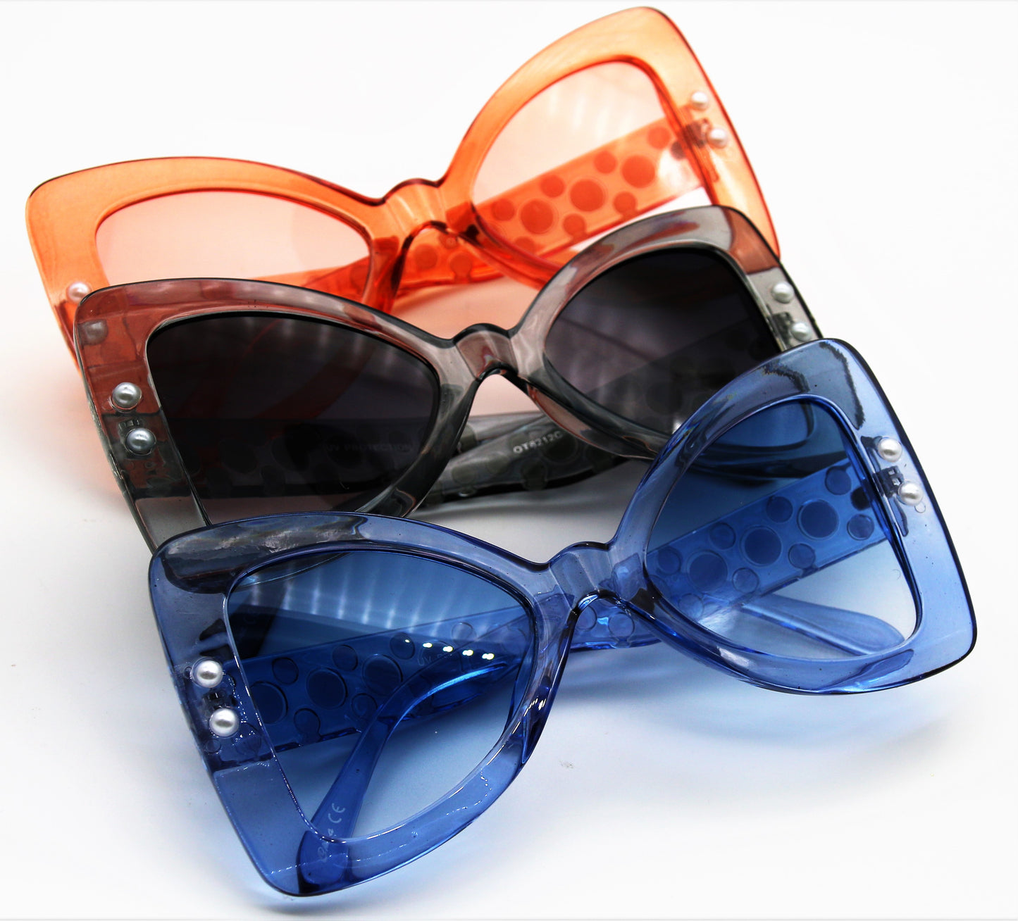 Aqua Blue Sunglasses With Faux Pearls