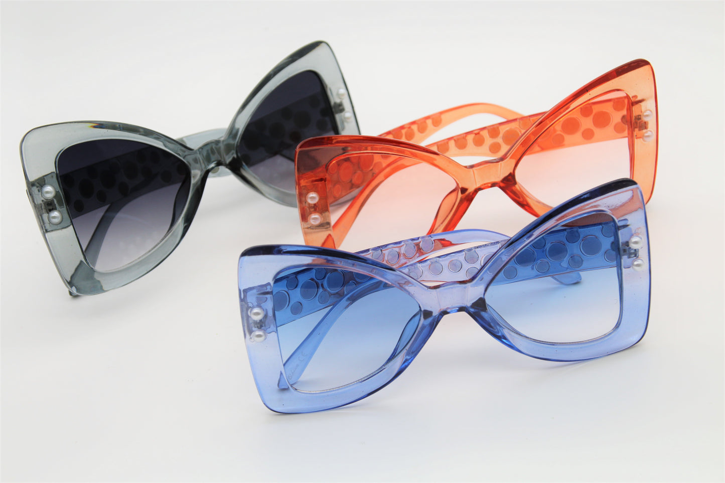 Aqua Blue Sunglasses With Faux Pearls