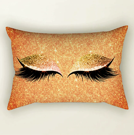 Eyelash Closed Eye Gold Polyester Pillow Cover