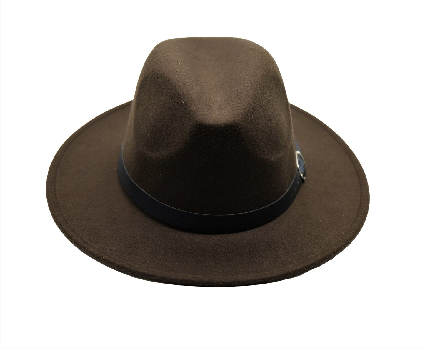 Women Brown Wide Brim Felt Fedora Panama Hat with Ring Belt