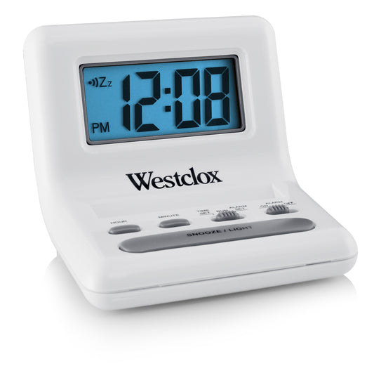 Wesclox White LCD Display Alarm Clock 8