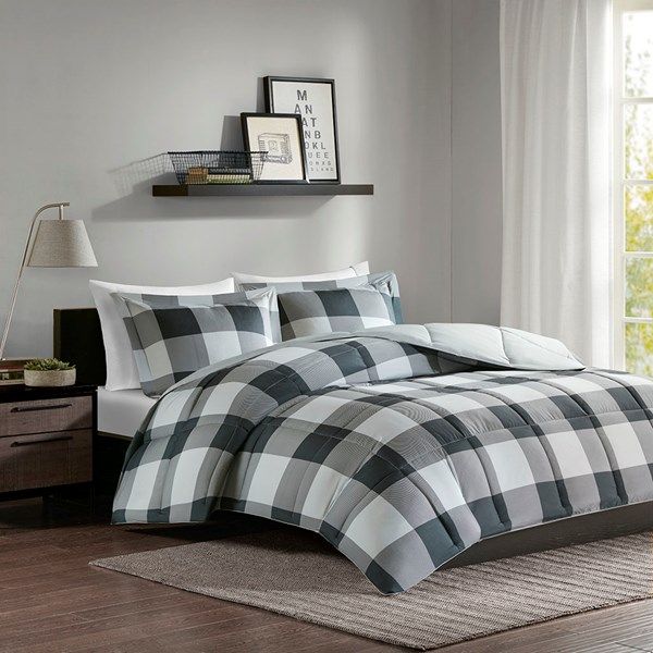 Madison Park Essentials Barrett 3M Scotchgard Down Alternative Comforter Mini Set in Grey/Black