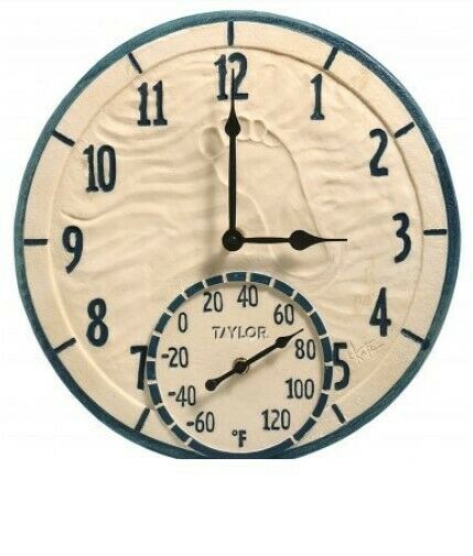 Taylor By the Sea Poly Resin Clock with Thermometer 14 Inch Springfield Indoor Outdoor