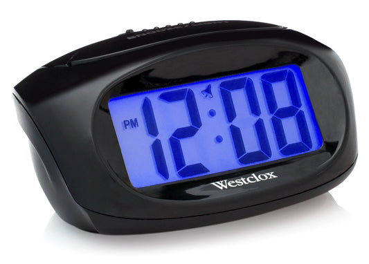 Wesclox LCD Clock Blue Backlight Battery Powered